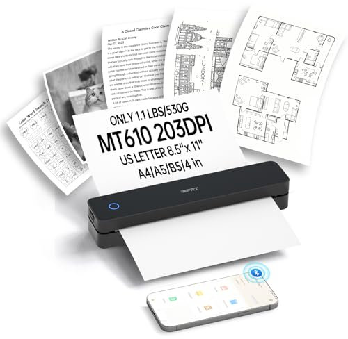 iDPRT Tragbare Drucker Wireless für Reisen,MT610 Mini Thermodrucker A4,Bluetooth Drucker für Reisen,Zuhause,Studium,Wireless Drucker für den Heimgebrauch Kompatibel mit iOS,Android und PC,Schwarz