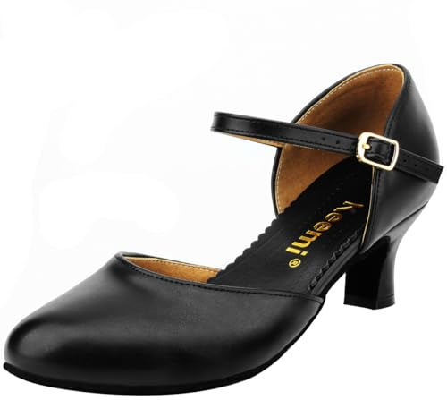 Keemi Latin Dance Shoes Character Shoes for Women,Non-Slip Ankle Strap Dancing Heels for Salsa Tango Wedding Flamenco,2.3,8.5 M US Black