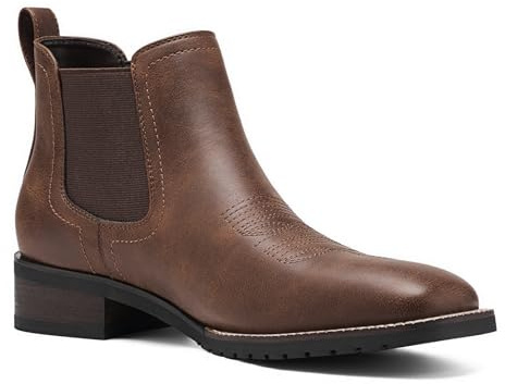 Rollda Men's Chelsea Cowboy Boots, Square Toe Elastic Ankle Boots for Dress Casual, Short Western Chelsea Booties for Men