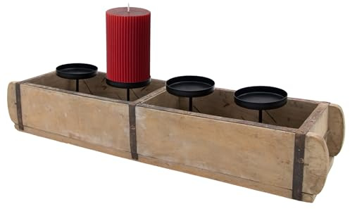 Candelabro de Adviento en forma de ladrillo para velas de pilar – 60 x 15 cm – Candelabro de madera de Navidad para velas de columna, decoración vintage, caja de madera, candelabro de Navidad