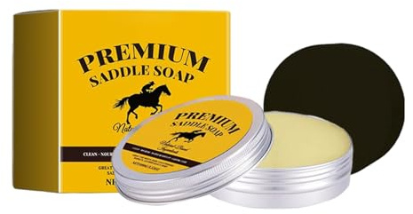 Sapone da sella 100 g, kit per la pulizia e la cura della pelle, 8 x 3 cm, con spugna per lucidare, ripristinare selle, scarpe, borse, giacche, sedili auto, mobili