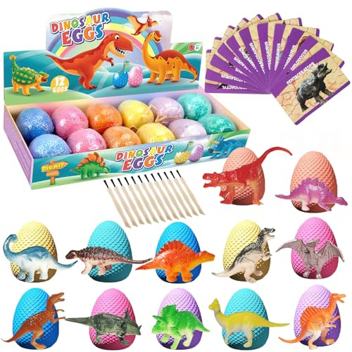 Waldspring 12 Uovo Dinosauro, Kit di Scavo Dinosauri Giocattoli per Bambini, Gioco Dinosauri, Set di Scavi, Regali di Archeologia, per Ragazzi e Ragazze