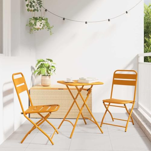 Mimdixy Sillas de exterior para balcón, sillón de relajación, silla plegable de jardín, 2 unidades, mostaza, 55 x 56,5 x 91 cm, acero, para jardín, terraza y balcón, se puede montar rápidamente