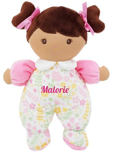 Lullaberry My First Doll Zuri – anpassat namn plysch babydocka med mild skallra – mjuk blommig tygdocka – nyfödda (födsel +)