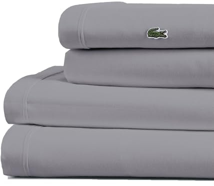 Lacoste Percale Solid Sheet, Sleet, California King