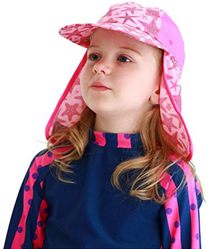 Kids Legionnaire Sun Hat With UPF 50 Protection - Wide Brim Beach Bucket Hat for Girls Boys With Adjustable Chin Strap 3-12 Years (Pink)