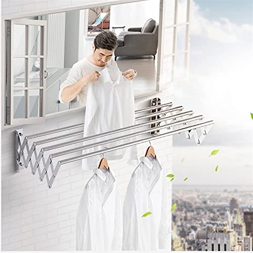 LHHL Stendibiancheria da Parete Richiudibile Stendino A Fisarmonica in Alluminio Retrattile Stendini Portasciugamani Extra Grande E Compatto (Color : Silver, Size : 60cm)