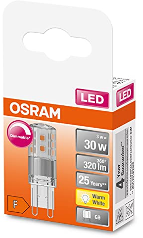 OSRAM Lampada Dimmable LED PIN con base G9, bianco caldo (2700K), 350 lumen, vetro trasparente, confezione singola