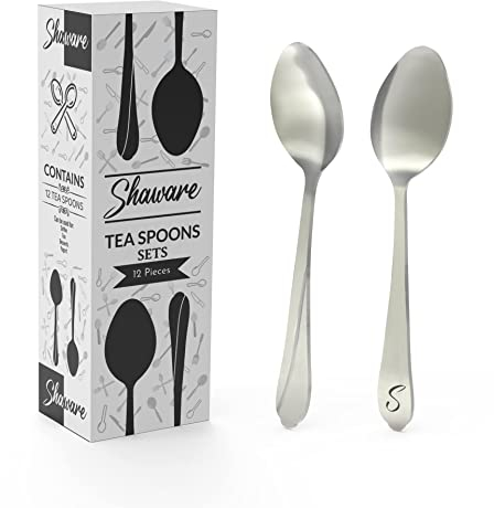 Shaware Teaspoons Set of 12 - 140mm x 32mm - Tea Spoons 12 Stainless Steel, Dishwasher Safe, Ideal for Tea, Dessert, Households, Restaurants, and Parties