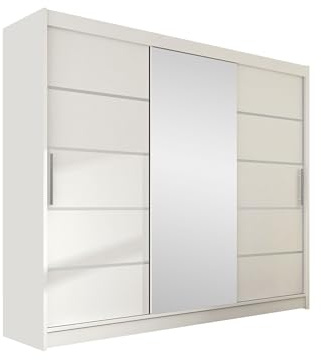Mirjan24 Armadio con ante sospese Aston VI con specchio, armadio, guardaroba, camera da letto, armadio con ante scorrevoli (bianco, senza illuminazione)