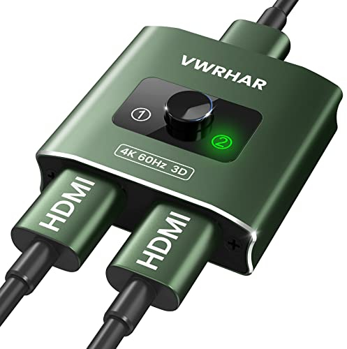 VWRHar HDMI Splitter, HDMI Switch 4K@60Hz,Aluminum HDMI Splitter 2 In 1 out / 1 In 2 out, Supports 4K 3D 1080P Dobly, HDMI Switcher for Fire TV Stick,Xbox, PS5/4/3, Blu-Ray,DVD,TV, Projector, Green