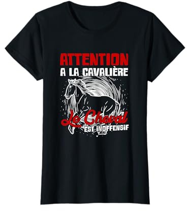 Attention La Cavaliere Animal Equitation Homme Femme Cadeau T-Shirt