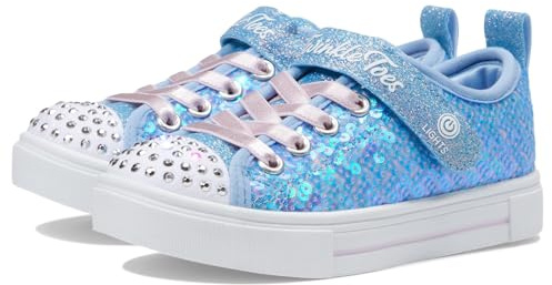 Skechers Zapatillas deportivas para niñas con lentejuelas brillantes para fiestas, Azul claro/multicolor, 1.5 Little Kid