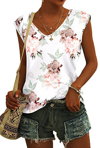 GeGekoko - Maglietta da donna a maniche corte ad ala, con scollo a V, blusa estiva, casual, capo basic, per ragazze, S