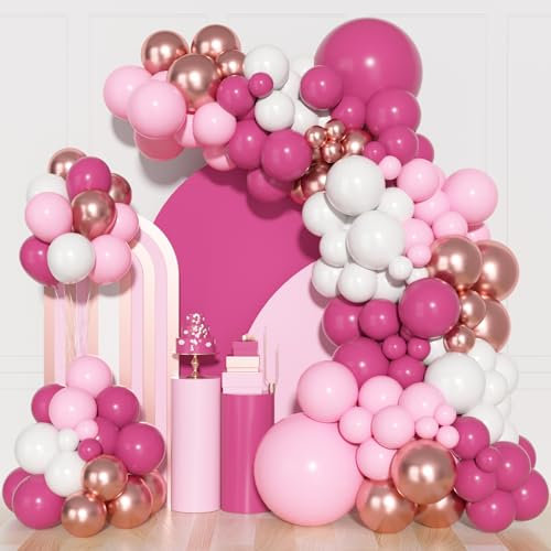 164 Pezzi Palloncini Rosa, Arco in Pallone, Palloncini in Lattice Rosa Fucsia per Decorazioni di Battesimi, Matrimoni, Addii di Nubilato e Compleanni