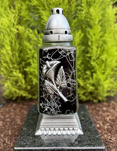 1 lampe funéraire avec motif floral Calla - Lanterne funéraire - 29 cm de hauteur - Décoration funéraire avec 1 bougie