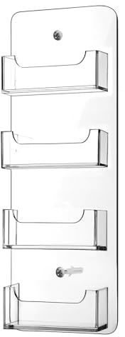 Hillban Acrylic Business Card Holder Wall Mount Clear Sticker Display Rack Multiple Card Holders Clear Acrylic Organizing Sticker Display Stand Pre Drilled(4 Pockets)