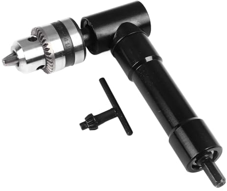 Buachois Rechtwinkliger Bohraufsatz, 90 Grad Eckbohrer Adapter, Winkelschrauber, Rechtwinkliger Stahlwinkeltreiber, Elektrischer Bohrfutter Aufsatz Metallgehäuse mit Schlüssel für Industrie