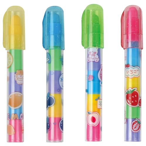 4 Piezas Goma de Borrar Retráctil Borrador de Forma de Lápiz 5 color Goma de Borrar Retráctil Borradores de Clic Apilables Borradores de Estilo de Bolígrafo para Papelería Regalos Oficina