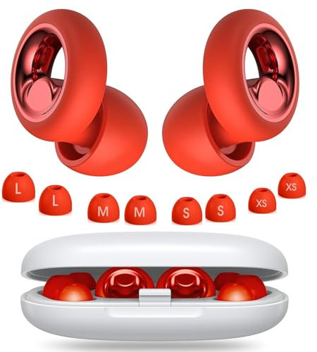 Bouchon d'oreille pour dormir, avec réduction de bruit 45dB, silicone réutilisable, 8 embouts en 4 tailles pour protection auditive, sommeil (Rouge, 4 tailles (1 set))