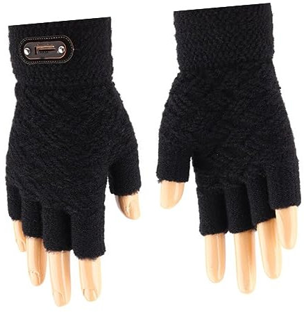 JEWEDECO 1paar Halbfingerhandschuhe Für Herren Gestrickte Winterhandschuhe Mit Touchscreen-funktion Winddicht Und Atmungsaktiv Für Outdoor-aktivitäten Schwarz