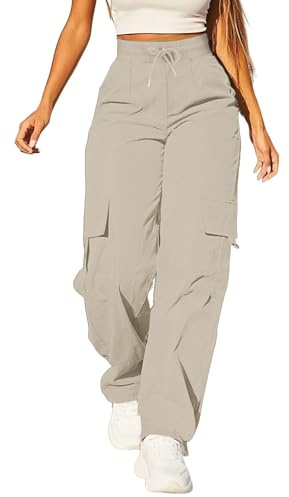 Pantalon Cargo Femme Sportif Élastique Cargo Pantalon Large Décontracté Respirant Pantalon Avec Multi-Poches Avec Poches Latérales Vintage Pantalon Baggy Trekking Combat Pantalon Confortable, M