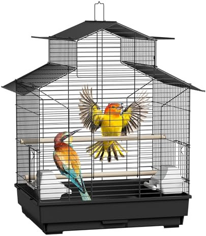 YRHome Vogelkäfig Wellensittichkäfig Metall 46 x36x62cm Großer Käfig für Wellensittiche, Kanarienvögel & Exoten mit praktischem Dach zum Öffnen, 2 Futterhäusern, 2 Sitzstangen & abnehmbarem Kotblech