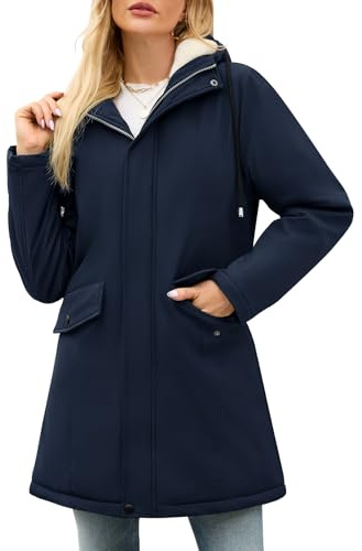 Yuson Girl Blouson Femme Hiver Polaire Doublé Veste à Capuche Mi-Longue Épaisse Thermique Manteau Classique Zippé Hooded Parka Imperméable Coupe Vent Outercoat avec Poches(Marine, XL)