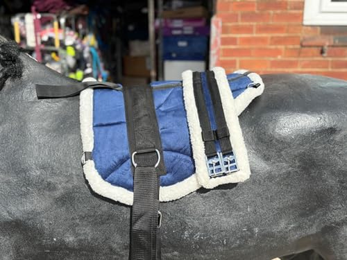 Horse Bareback Saddle Pad, Blue, Full-Pony Size, Synthetic Wool Lining, Adjustable Girth and Stirrups (Blue, Pony)