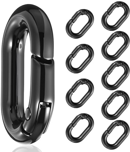 10Pcs Mini Carabiner Clips, 0.65'' Oval Mini Carabiner Locking Clips Metal Carabiners Spring O Ring, Stainless Steel Small Carabiners Clip, Snap Hook for Car Key Chain Dog Tag Hiking Outdoor (Black)