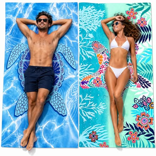 MXZWOC 2 Pack Microfibre Beach Towels, Extra Large 180 x 90 cm, Sand Free & Quick Dry Lightweight Travel Towels for Adults, Soft Absorbent Towels for Beach, Swimming, Gym & Holiday