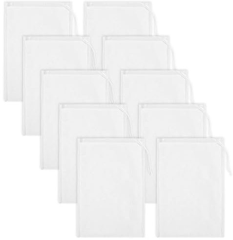 Yuanchu 10 Pack 200 Mesh Nut Milk Bag Strainer, 8 × 12 Inch Nut Milk Bag Reusable Nylon Mesh Strainer Bags Fine Filter Bag with Drawstring for Almond Milk, Yogurt, Cheese, Coffee, Juice