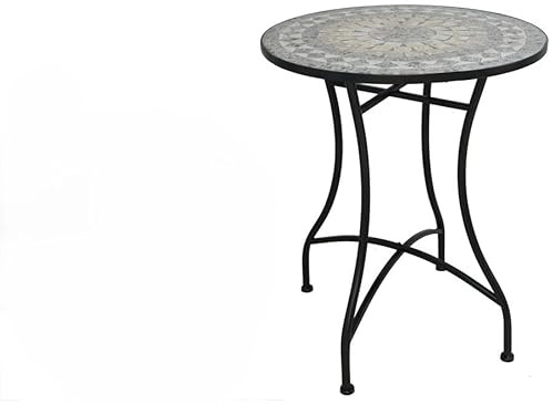 Gerimport Santander Saturno Mesa de Mosaico Cerámico, Redonda, Metal Negro, 60 cm Diámetro, Estilo Mediterráneo, Interior y Exterior