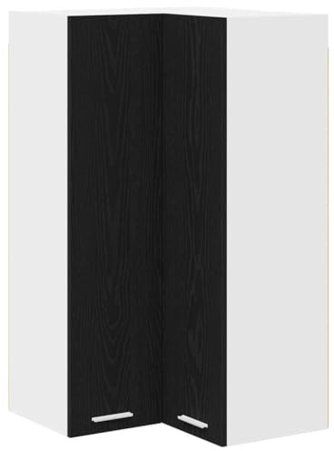 Roanoer Armario colgante de cocina de esquina, armario de cocina moderno, armario superior de madera con 2 puertas en roble negro y blanco, 57 x 57 x 100 cm, mucho espacio para vajilla