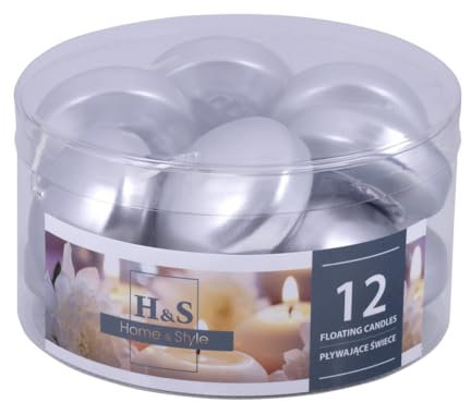 DONAU HOME Set di candele galleggianti, argento, 12 pezzi, 2,8 x 4,8 cm, durata 4 ore, candela galleggiante, profumo, candele calde e galleggianti, per cena, matrimonio, piscina