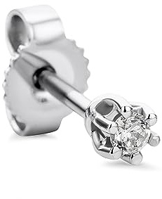 Orovi Femme, 9 Kt / 375 Or Boucles d'Oreilles avec Diamants en Or Blanc, Clou d'Oreilles Solitaires et Diamant 0.03 Ct