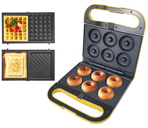 Health and Home Multi Baker, with 3 sets of interchangeable plates for making Belgian Waffle, Gourmet Sandwich, Doughnuts and More Snacks