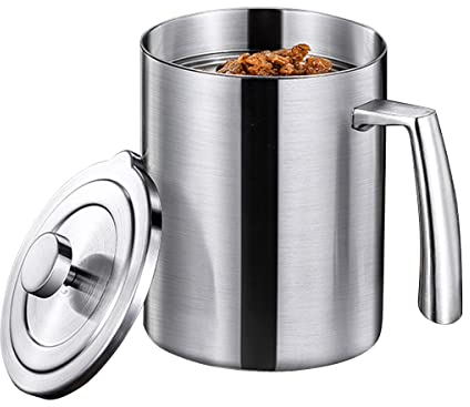 LEIYTFE Fettbehälter Filter 40oz/50oz Ölfilter Topf Mit Feinmaschigem Sieb Aus Edelstahl Dose Für Kochöl, Fetttrennkanne Griffiger Griff Und Staubdichter Deckel (Size : 1.5L)
