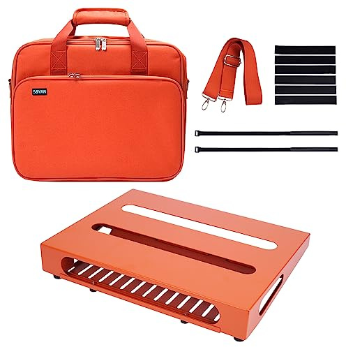 SOYAN 35,5 cm x 27,9 cm gitarrpedalbräda med strömförsörjningsvagga, bärväska ingår, inspirerande orange (M-14P)