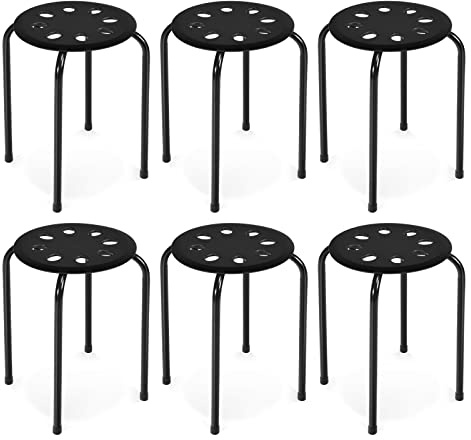 COSTWAY Juego de 6 Taburetes Redondos Apilables de Metal, Asiento Redondo con Marco de Metal en Forma de X, Asiento Perforado, Taburetes Apilables para Niños y Adultos, Hogar, Oficina (Negro)