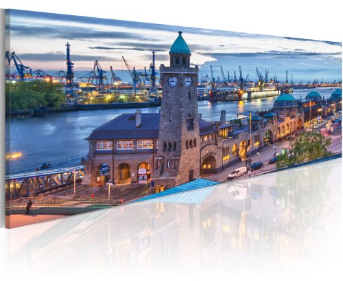 B&D XXL - Akustikbild Hamburg Bilder Akustikschaum Hochleistungsschallabsorber Schallschutz Leinwand 1 tlg Wandbild Raumakustik Schalldämmung Stadt Architektur Skyline 030221-2