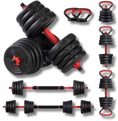 FFitness Set Manubri Regolabili Convertibili in Bilanciere 6 in 1 Kettlebell Supporto Flessioni VARI PESI DISPONIBILI 10-40 kg (30)
