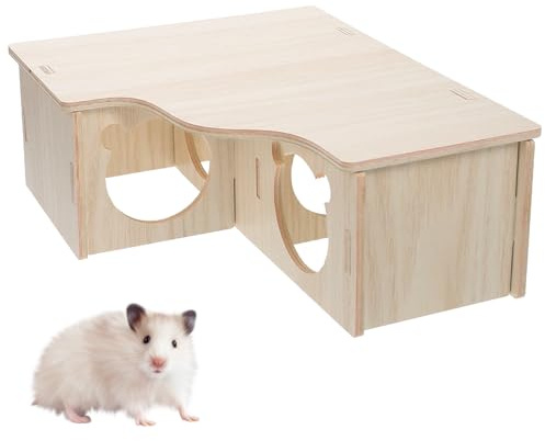 Tolenre Maison en Bois pour Hamster, Hamster Maison d'angle en Bois, Maison Hamster, Maison Cochon d'Inde, pour Petits Animaux de Compagnie, Hamster Nain, Degus, Souris à Barbelés (31 * 24 * 11cm)
