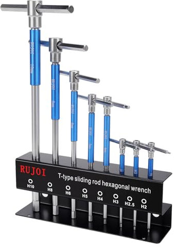 RUJOI Juego de 8 Llaves Allen Hexagonales Métricas Con Mango en T, Superior Deslizante y Estante de Almacenamiento