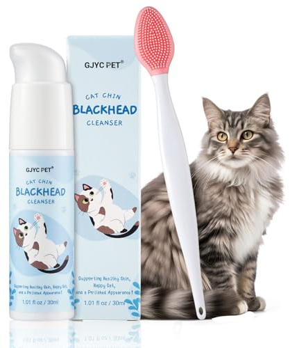GJYC PET Katzenakne Creme, Katze Akne Kinn Pflegeset - Entfernt Sanft Katzenkinn Mitesser, Ausgestattet mit Katzenakne Reinigungsbürste, pflegt Katzenkinn Weichheit und Frische, 30ml