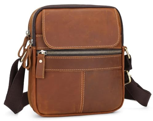 BAIGIO Herren Umhängetasche Leder Schultertasche Vintage Crossbody Bag Herren Herrentasche zum Umhängen Handtasche Männer Ledertasche für Business Arbeit Reise Alltagsleben, Braun