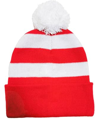 DVOFU Gorro de invierno rojo y blanco, gorro de lana con pompón a rayas para Navidad, para mujer, esquí al aire libre, multicolor, Talla única