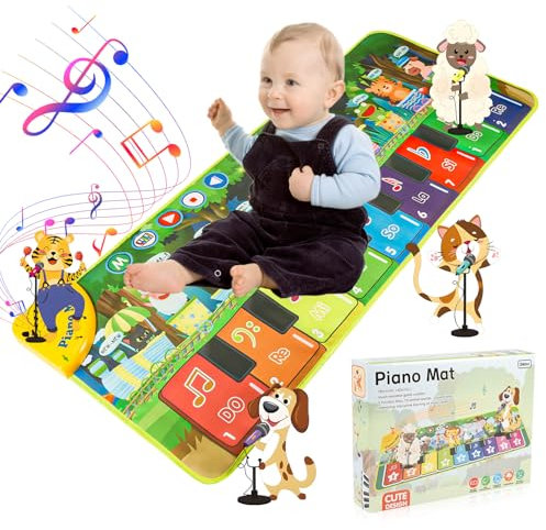 Tapis Musical Bébé Carehabi, Tapis Piano Jouet Bebe 1 an Éducatif avec 19 Chansons et 9 Touches de Piano, Jouet Musical Bebe 1 an pour Le Nouvel an, l'anniversaire, Les Cadeaux de Noël
