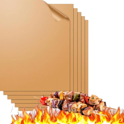 Grill Mats for Outdoor Grill 6Pcs, Copper Grill Mat Barbecue Grill Accessories for Camping Outdoor Kitchen Cooking, Barbecue Matt Pad Non-Stick & Easy to Clean, Works on Gas Charcoal and Electric BBQ