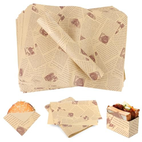 100 hojas de papel para cestas de alimentos y forros de bandejas, resistente al agua y al aceite, hoja de papel de queso, para hamburguesas, sandwich, patatas fritas
